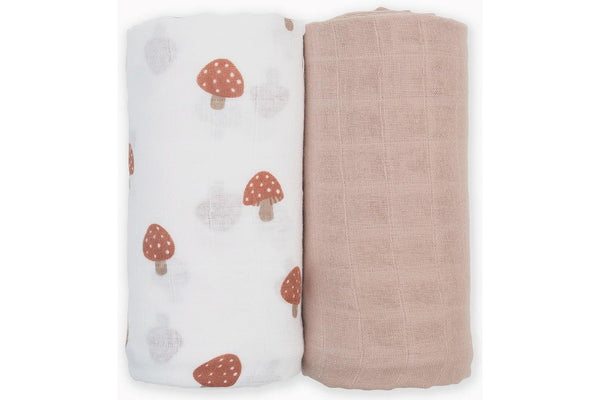 Lulujo: Cotton Swaddles - Mushroom & Sand (2 Pack)