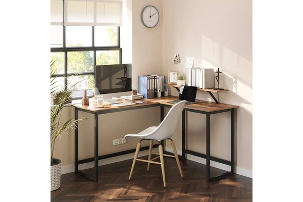 Vasagle L-Shaped Computer Desk with Monitor Stand- Rustic Brown