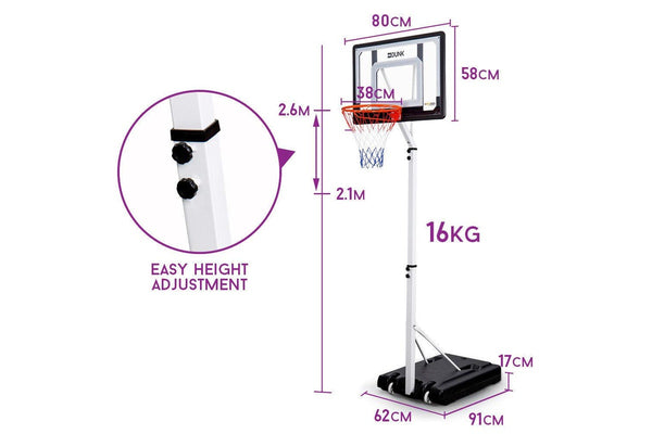 Dr.Dunk Portable Basketball Hoop Stand System Height Adjustable Net Ring Kids - One Size