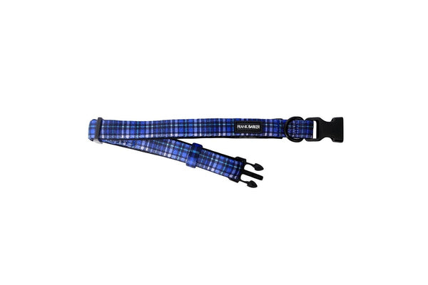 Frank Barker Adjustable 33-55cm Plaid Pet Dog Collar Neck Strap M w Clasp Blue