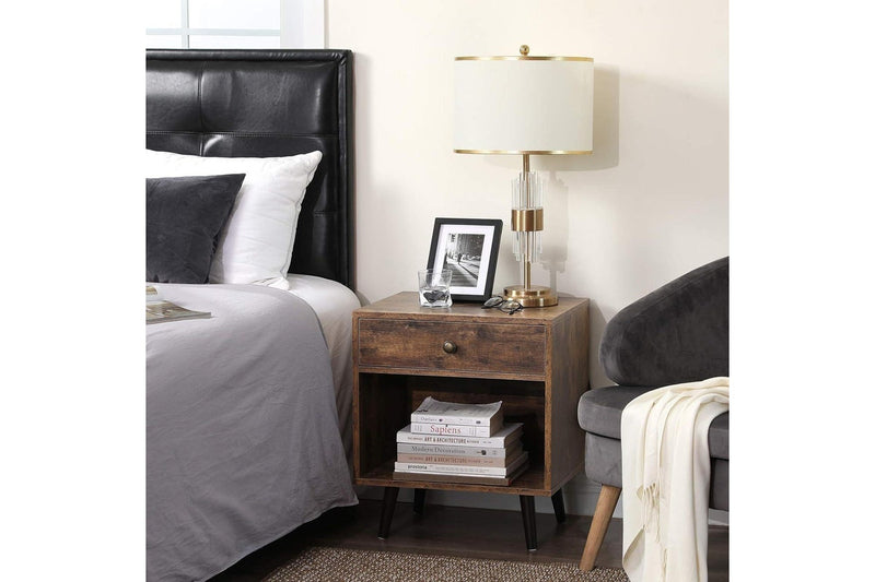 VASAGLE Nightstand with Drawer and Open Compartment - Rustic Brown