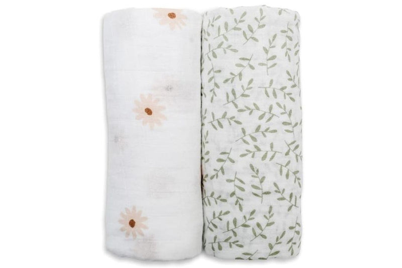 Lulujo: Cotton Swaddles - Daisy & Greenery (2 Pack)