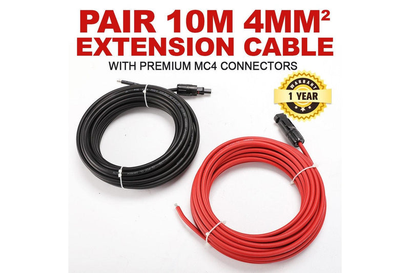 2x 10 m Extension Cable 4mm2 Wire MC4 Connectors Panel Solar to regulator Cable