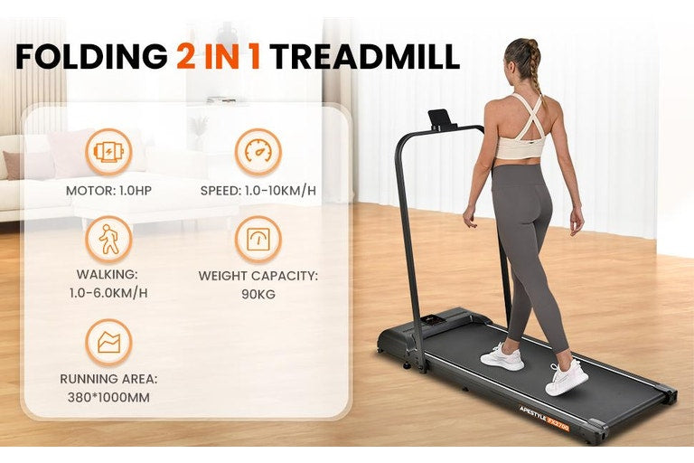 Ape Style FX2700 Foldable 2-in-1 Walking & Running Smart Treadmill (Black)