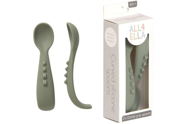 All4Ella: Comfy Grip Silicone Spoons - Sage (2 Pack)