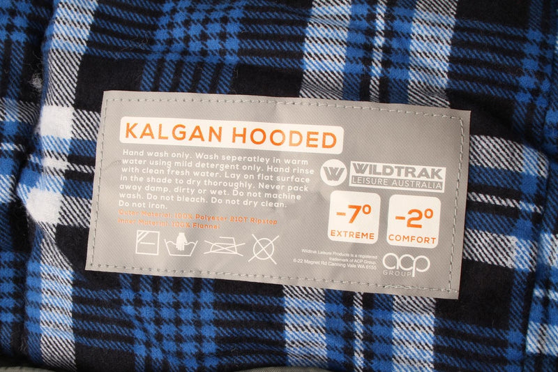 Wildtrak Kalgan 220x80cm Hooded Sleeping Bag Thermal Camping Sleeper Blue Black