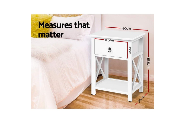 Artiss 2 X Bedside Table 1 Drawer with Shelf - EMMA White