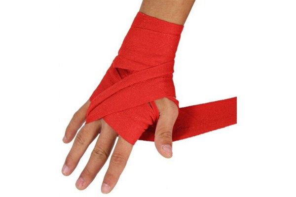 1 Pair Cotton Boxing Handwrap Punching Fighting Bandage Red - Standard