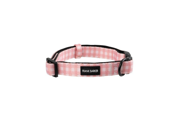 Frank Barker Adjustable 33-55cm Plaid Gingham Pet Dog Collar Neck Strap M Pink