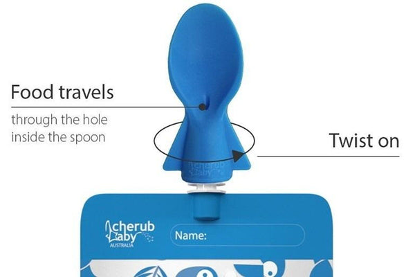 Cherub Baby: Universal Food Pouch Spoon - Blue/Green (2 Pack)