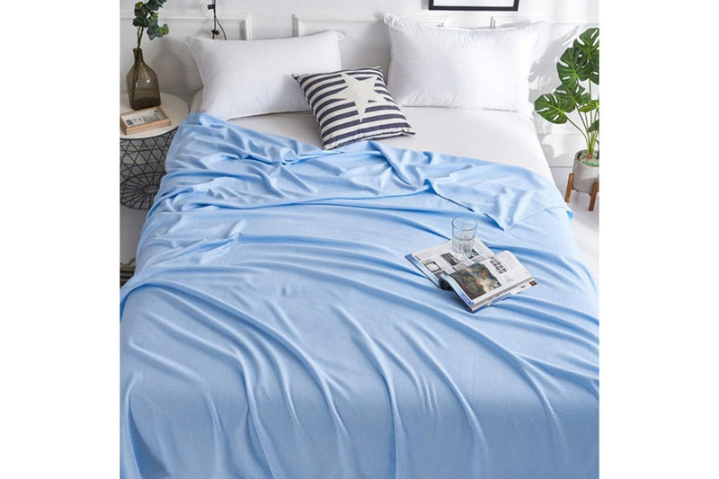 Breathable Summer Blanket Waffle Throw Blanket Air Conditioning Blanket Light Blue