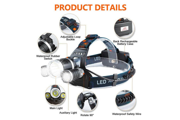 Rechargeable Headlamp 1000lm 3t6 Xml Led Headlight Head Torch Flashlight