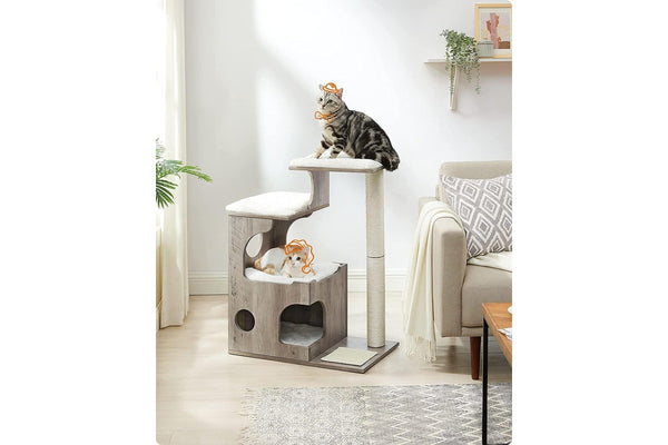 VASAGLE Feandrea 86cm Cat Scratching Post with 3 Lying Areas and Cave - Greige