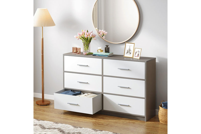 Fraser Country: Lada Home 6 Drawer Storage Dresser - Grey & White With Silver Handle