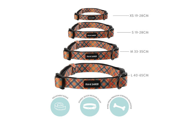 Frank Barker Adjustable 25-40cm Plaid Dog Collar Neck Strap w Clasp S Orange