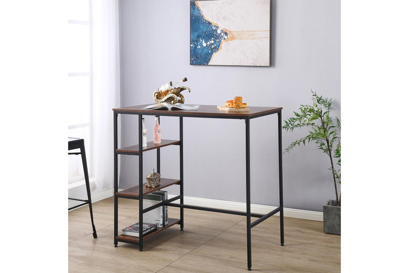 Rectangular Bar Table with Three Shelves - Rustic Brown