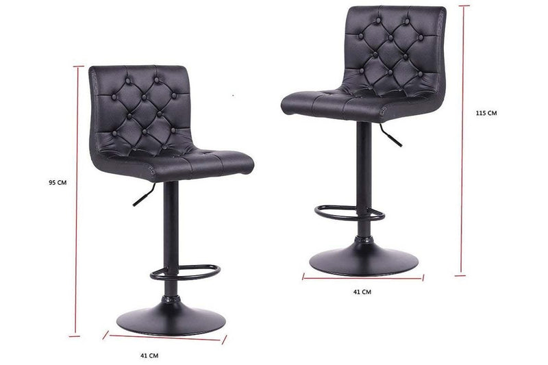 Adjustable Finest Black PU Leatherette Button Bar Stool- Set of 2