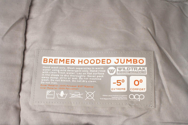 Wildtrak Bremer 230x90cm Hooded Jumbo Sleeping Bag Camping Sleeper Orange Black