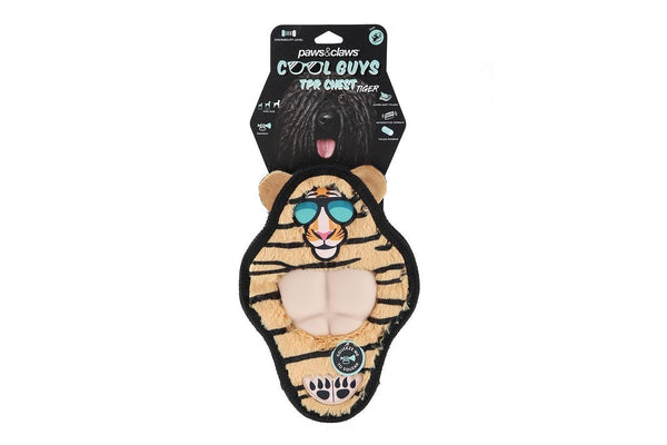 2x Paws & Claws 27cm Cool Guy Tiger TPR Chest Flat Plush Pet Dog Squeaker Toy