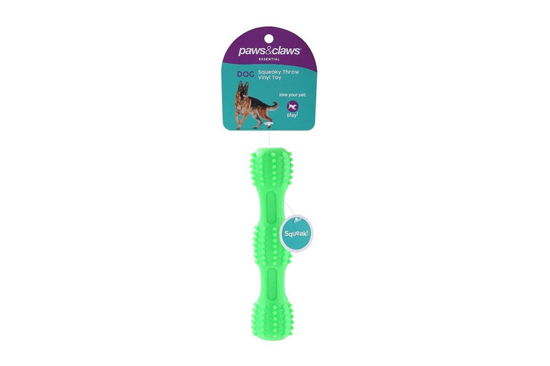 3x Paws & Claws Pet Dog 18x4.5cm TPR Squeaky Throw Stick Vinyl Rubber Toy Green