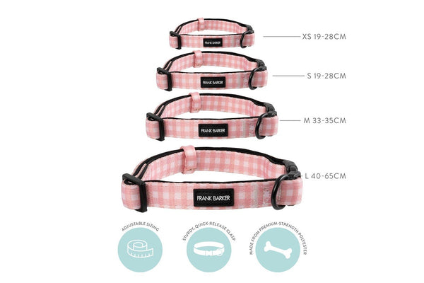 Frank Barker Adjustable 19-28cm Plaid Gingham Pet Dog Collar Neck Strap XS Pink