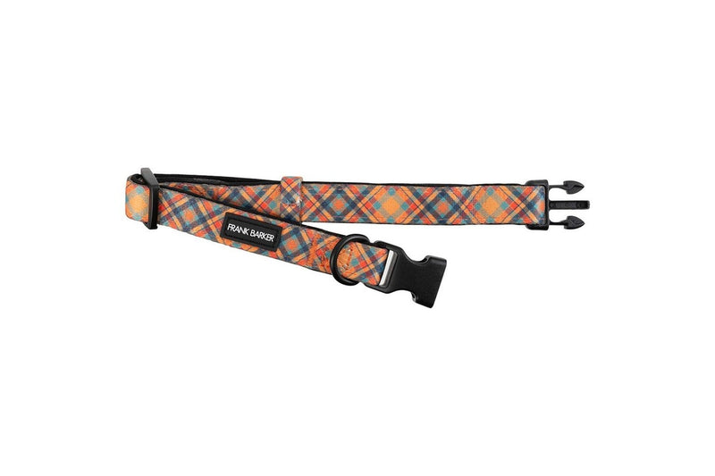 Frank Barker Adjustable 40-65cm Plaid Dog Collar Neck Strap w Clasp L Orange