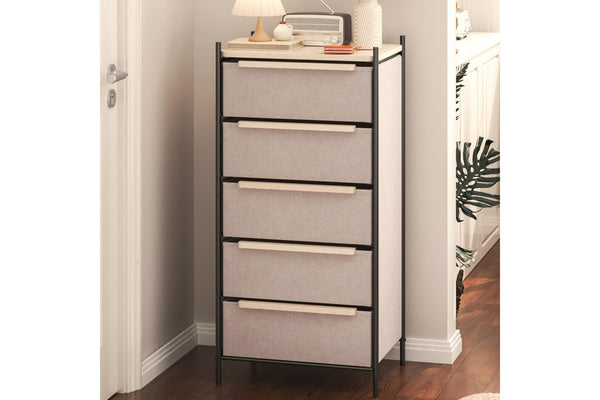 Fraser Country 5 Drawer Byra Dresser - Light Grey & Black