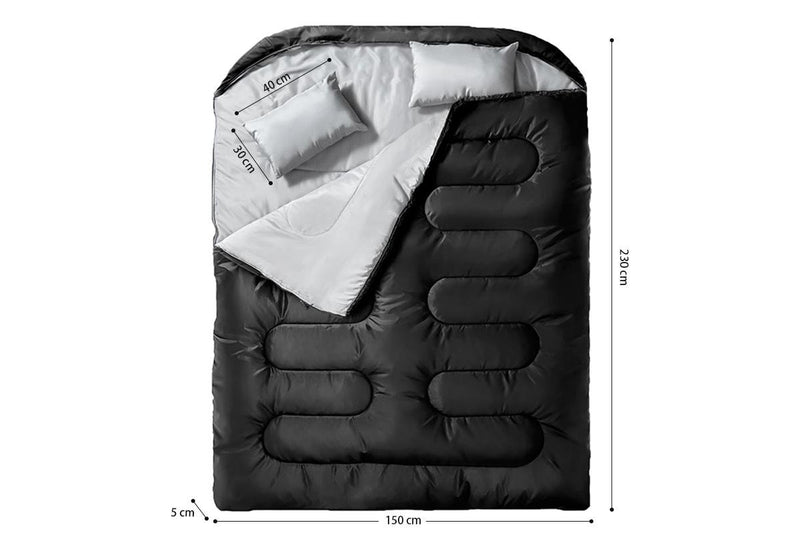 HYPERANGER Double Sleeping Bag with Pillow - Grey