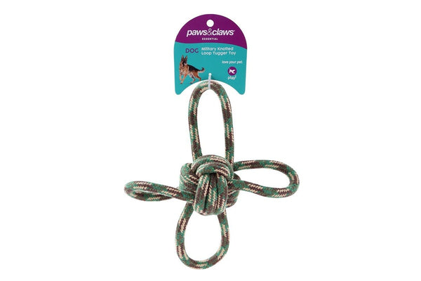 4x Paws & Claws Military Knotted 4-Way Loop 22cm Dog Tugger Pet Toy Chew Assort