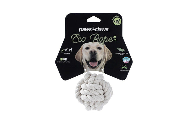 2x Paws & Claws Pet 7.5cm Eco Rope Knotted Ball Interactive Dog Chew Toy White