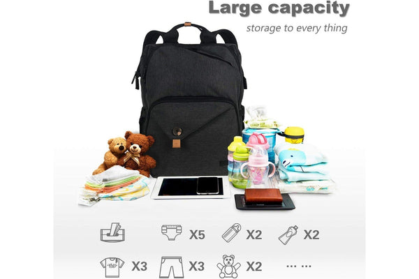 Baby Diaper Bag Backpack, Large Capacity, Double Compartment, Stroller Straps, Waterproof