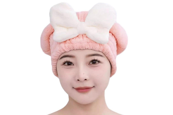 2Pcs Set Quick Absorbent Drying Hair Caps with Bow-Knot Hair Turban Wrap for Women Style 2