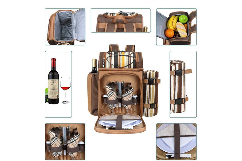 Picnic Backpack for 2 Person with Insulated Cooler Bag, Wine Holder, Fleece Blanket, Cutlery Set