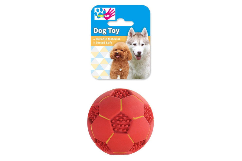 Paw Play 10cm Latex Nobby Soccer Ball Squeak Pet Dog Cat Chew Play Toy Red