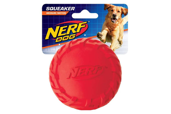 Nerf Dog Pet Indoor Outdoor Rubber Squeaker Play Fetch Throw Chew Toy Ball Red