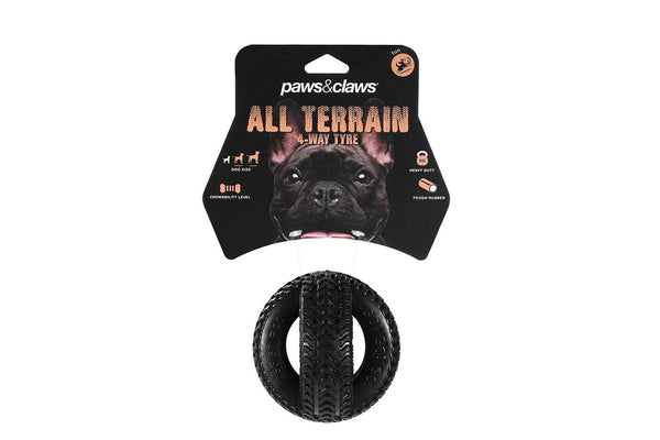 3x Paws & Claws 4-Way 9.5cm TPR Tyre Rubber Pet Dog Dental Teeth Clean Chew Toy