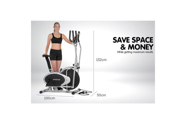 Powertrain 3-in-1 Elliptical Cross Trainer Exercise Bike With Resistance Bands