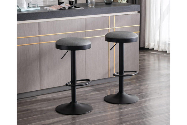 Fraser Country Set of 2 Adjustable Swivel Fabric Round Bar Stool - Black