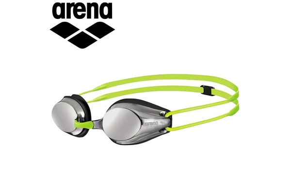 Arena Racing Tracks Junior Mirror Swimming Goggles - Silver/Black/Fluro Yellow