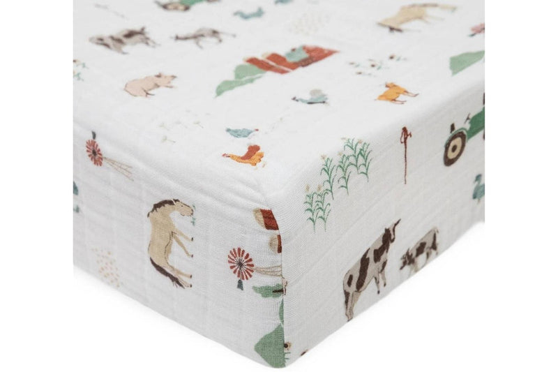 Little Unicorn: Muslin Changing Pad Cover / Bassinet Sheet- Farmyard