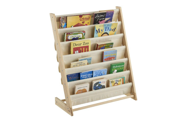 Nursery Pine Wood Bookshelf with Canvas Shelves - NZ Stock