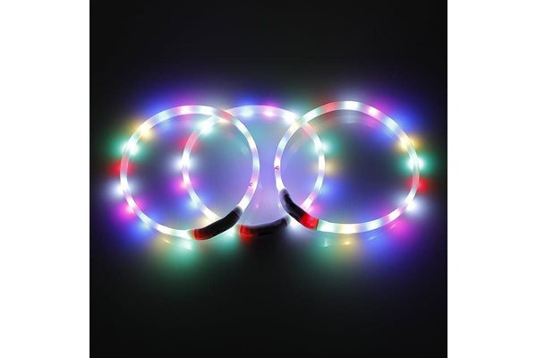 2 X Yes4pets Medium 55Cm Led Dog Collar Usb Rechargeable Night Glow Flashing Light Up Safety Pet Collars