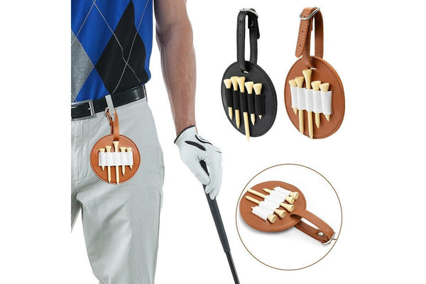 Leather Outdoor Waist Hanging Golf Spike Insert Pocket Storage Bag - Double-Sided Black