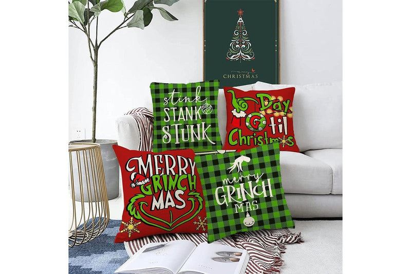 4Pcs Christmas Throw Pillow Case Cartoon Cushion Protector Cover Xmas Decor Style 2