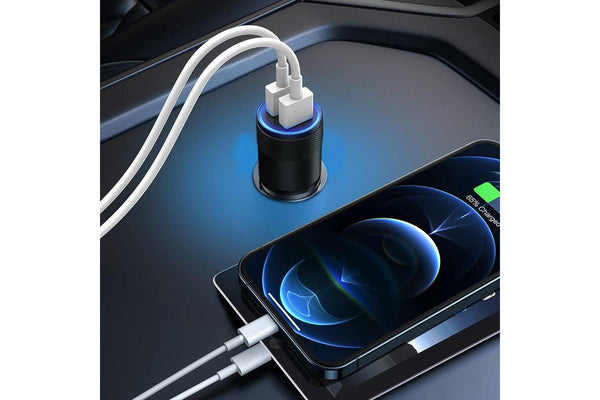 40W Type-C Car Charger Fast Charge Dual Port USB Car Charger Lighter Adapter Black