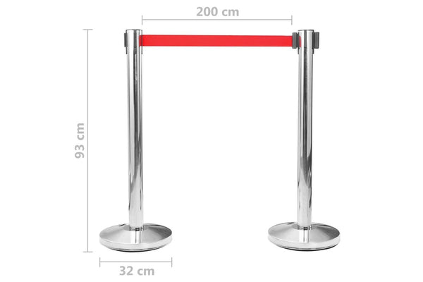 Stanchions With Belts 4 Pcs Airport Barrier Stainless Steel Silver - One Size