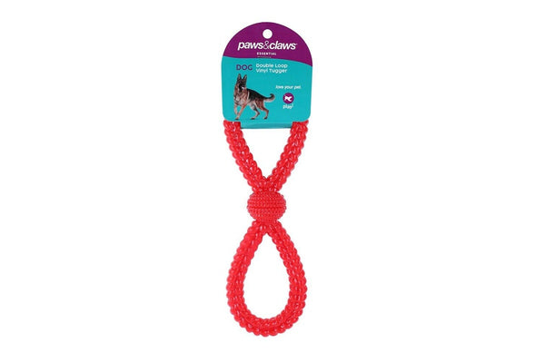 2PK Paws & Claws 27x8cm Vinyl Double Loop Chew Bite Pet Dog Tugger Play Toy Red