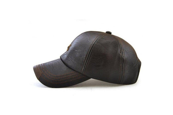 Fashion Men Leather Baseball Cap Black - Standard