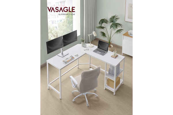 Vasagle L-Shape Computer Desk with 2 Storage Shelves - Maple White