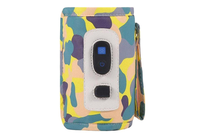 USB Digital Display Baby Milk Bottle Warmer Thermostat Portable Travel Milk Feeding Heater Bag Pouch Camo Yellow